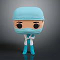3D Cartoon Doctor Character Wearing Blue Scrubs White Coat and Mask Standing With Arms Crossed