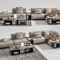 Modern Gray Sectional Sofa with Coffee Table and Decorative Items on Area Rug 3d model