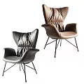 Modern Gray and Brown Leather Accent Chair With Pleated Backrest And Metal Legs Design
