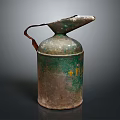 Vintage Rusty Green Metal Oil Can with Curved Handle and Spout for Daily Household Use