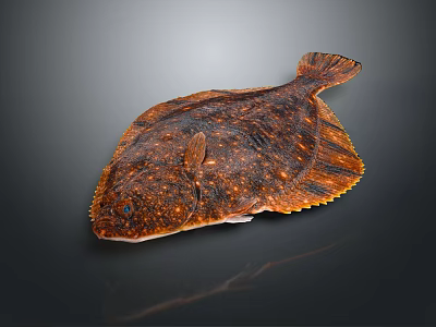 Brown Spotted Flounder with Flat Body Textured Skin and Fins on Dark Background 3d model
