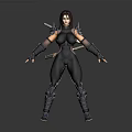 Female Game Movie Character In Black Bodysuit With Shoulder Armor And Dual Swords