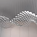 Stylish Modern Wave Shaped Chandelier With Square Light Panels Hanging In Ceiling