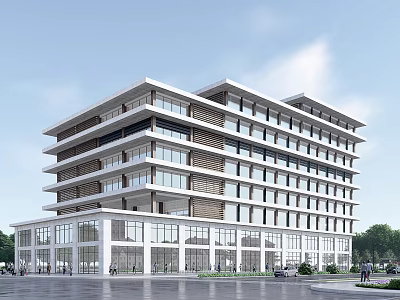 Modern Office Building Exterior Design With Large Glass Windows And Multiple Floors 3d model