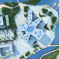 Aerial Planning View of Waterfront Architectural Layout With Green Spaces and Open Plazas