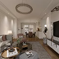 Modern Living and Dining Room Interior Design With Sofa Dining Table Chandelier And Green Plants