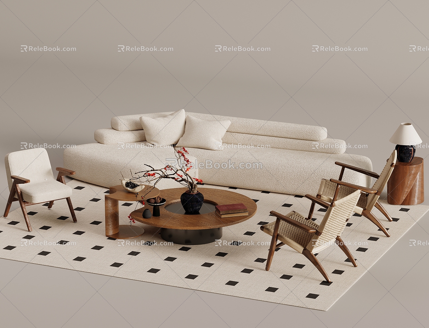 Quiet antique style tea table sofa combination single chair side table 3d model