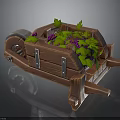 Wooden Wheelbarrow Filled With Green Vines And Purple Flowers