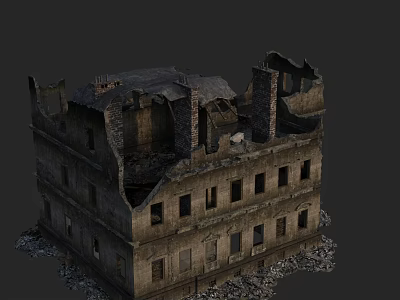 Dilapidated Detached Villa With Broken Walls Collapsed Roof And Debris 3d model