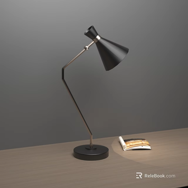 Modern Black Table Lamp With Sleek Design On Wooden Table And Book 3d model 