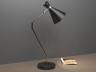 Modern Black Table Lamp With Sleek Design On Wooden Table And Book 3d model