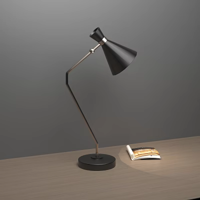 Modern Black Table Lamp With Sleek Design On Wooden Table And Book 3d model