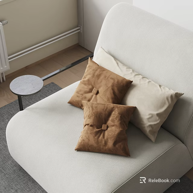 Modern Soft Brown And Beige Decorative Pillows On Light Sofa In Living Room 3d model 
