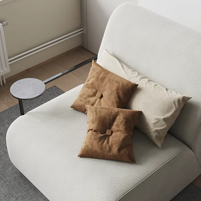 Modern Soft Brown And Beige Decorative Pillows On Light Sofa In Living Room 3d model