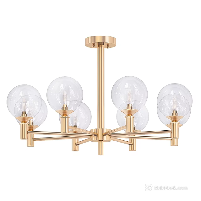 Modern Gold Chandelier With Multiple Transparent Glass Globes And Metal Frame Design 3d model 