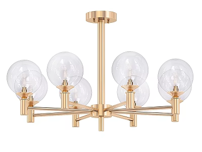 Modern Gold Chandelier With Multiple Transparent Glass Globes And Metal Frame Design 3d model