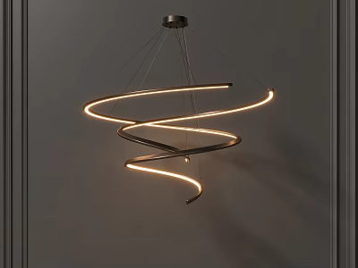 Modern Spiral Chandelier With Curved LED Light Lines And Warm Ambient Glow 3d model