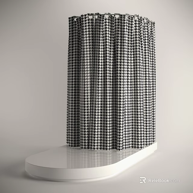 Black And White Houndstooth Pattern Shower Curtain For Bathroom Decor 3d model