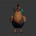Colorful Cartoon Style Rooster With Red Comb Orange Body And Blue Green Vibrant Tail Feathers
