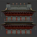 Traditional Chinese Multi story Tower Architecture With Red Roof Grey Brick Walls And Decorative Eaves