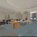 Modern Sales Office Interior Featuring Spacious Layout Comfortable Sofas Decorative Plant and Artistic Carpet 3d model