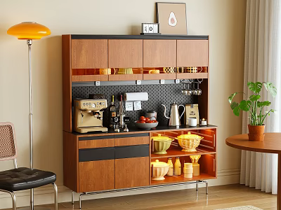 Wooden Sideboard With Glass Doors And Tableware Storage In Modern Living Area 3d model