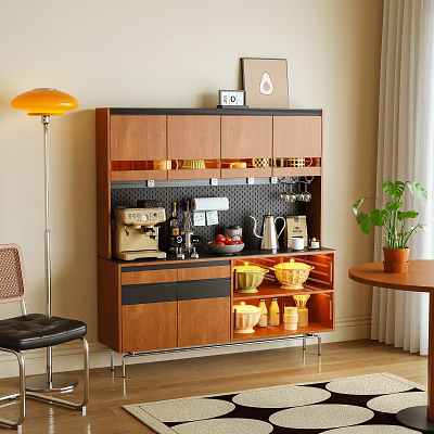 Wooden Sideboard With Glass Doors And Tableware Storage In Modern Living Area 3d model
