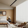 Cozy Modern Bedroom Interior Design With Wooden Furniture Area Rug Wall Art And Curtains