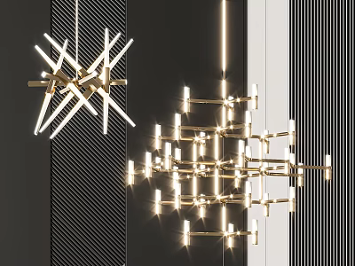 Modern Chandelier With Geometric Metal Frame And Bright LED Lights For Interior Design 3d model