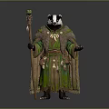 Fantasy Badger Character In Green Robe With Fur Trim And Decorated Staff