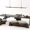 Modern Wooden Tea Table And Chairs With Round Cushioned Seats And Tea Accessories