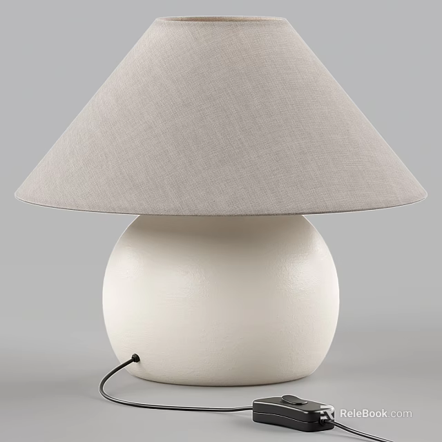 Minimalist Table Lamp With White Ceramic Base And Light Gray Fabric Shade 3d model 