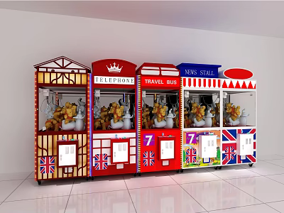 Colorful Union Jack Themed Claw Machine Amusement Equipment With Crown Top And Various Designs 3d model