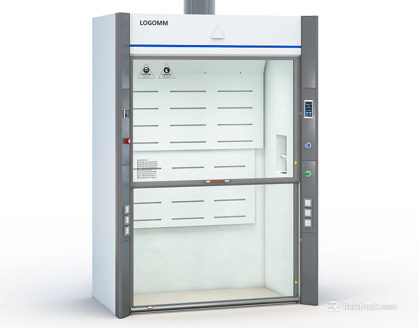 Laboratory Fume Hood With Transparent Door Internal Shelves And Control Panel 3d model 