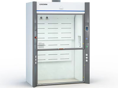 Laboratory Fume Hood With Transparent Door Internal Shelves And Control Panel 3d model