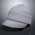 Striped Gray Knit Beanie Cap With Brim For Casual Daily Wear