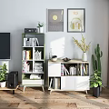 Nordic Bookcase Side Table Combination 3d model