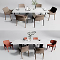 White Rectangular Dining Table Set with Brown Orange Chairs and Table Decorations 3d model