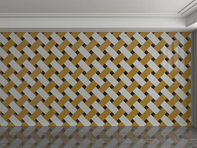 Modern Feature Wall With Yellow And White Interwoven Grid Tile Design 3d model