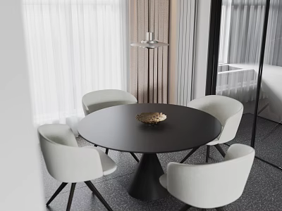 Modern Dining Room Interior With Round Black Table White Chairs And Pendant Light 3d model