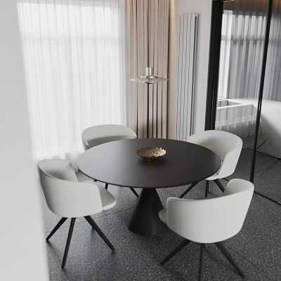 Modern Dining Room Interior With Round Black Table White Chairs And Pendant Light 3d model
