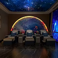 Elegant SPA Sauna Interior With Starry Sky Ceiling Arched Backdrop And Massage Chairs 3d model