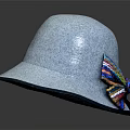Stylish Light Blue Hat with Colorful Bow and Reflection on Dark Background 3d model