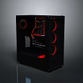 Black Computer Case With Transparent Side Panel Red Fans And Modern Tech Design 3d model