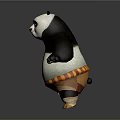 Animated Panda Game Movie Character With Black White Body Green Eyes And Striped Pants