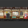 Detailed Miniature Train Station Platform With Corrugated Roof Benches Vending Machine Steps And Railway Tracks