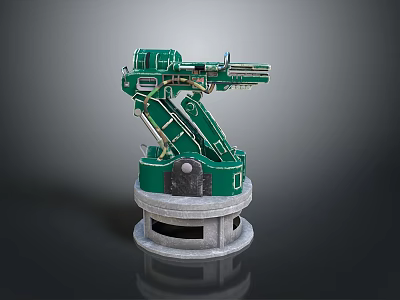 Green Mechanical Arm Weapon System With Rotating Base And Metallic Structure 3d model