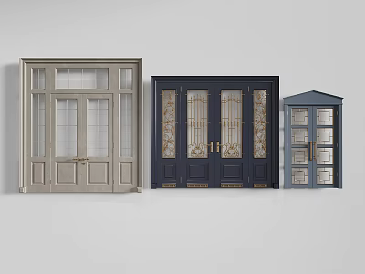 Various Styles of Double Doors with Glass Panels Decorative Details and Multiple Colors 3d model