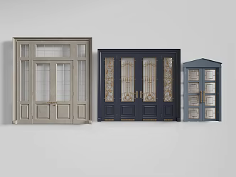 French double door opposite door 3d model