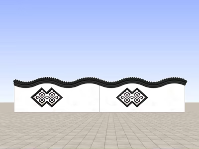 White Feature Wall Design With Black Wavy Top And Symmetric Diamond Patterns 3d model